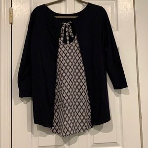 Loft Blue Mixed Media 3/4 Sleeve Sweater